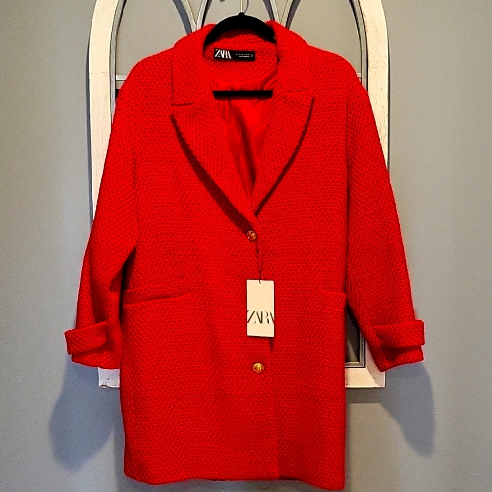 NWT ZARA TEXTURED TWEED COAT